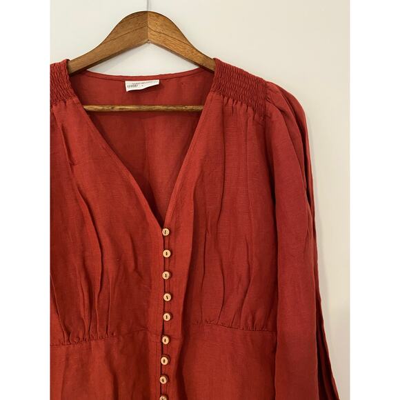 Saint Helena Revolve Burnt Orange Cleo Mini Dress Long Sleeve Button Front EUC S - Picture 7 of 11